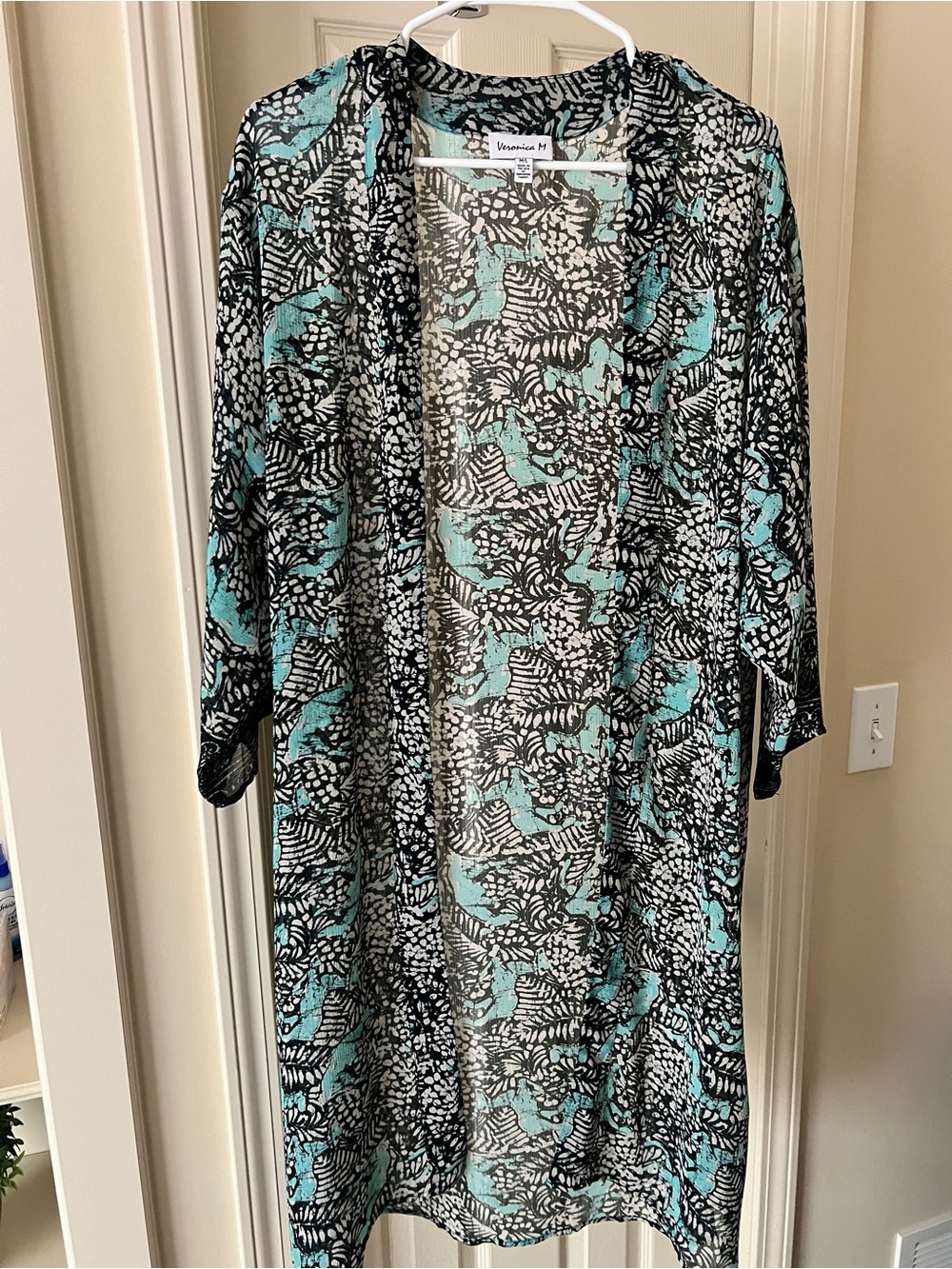 NWOT Veronica M Mint, Black & Cream Abstract Print Duster